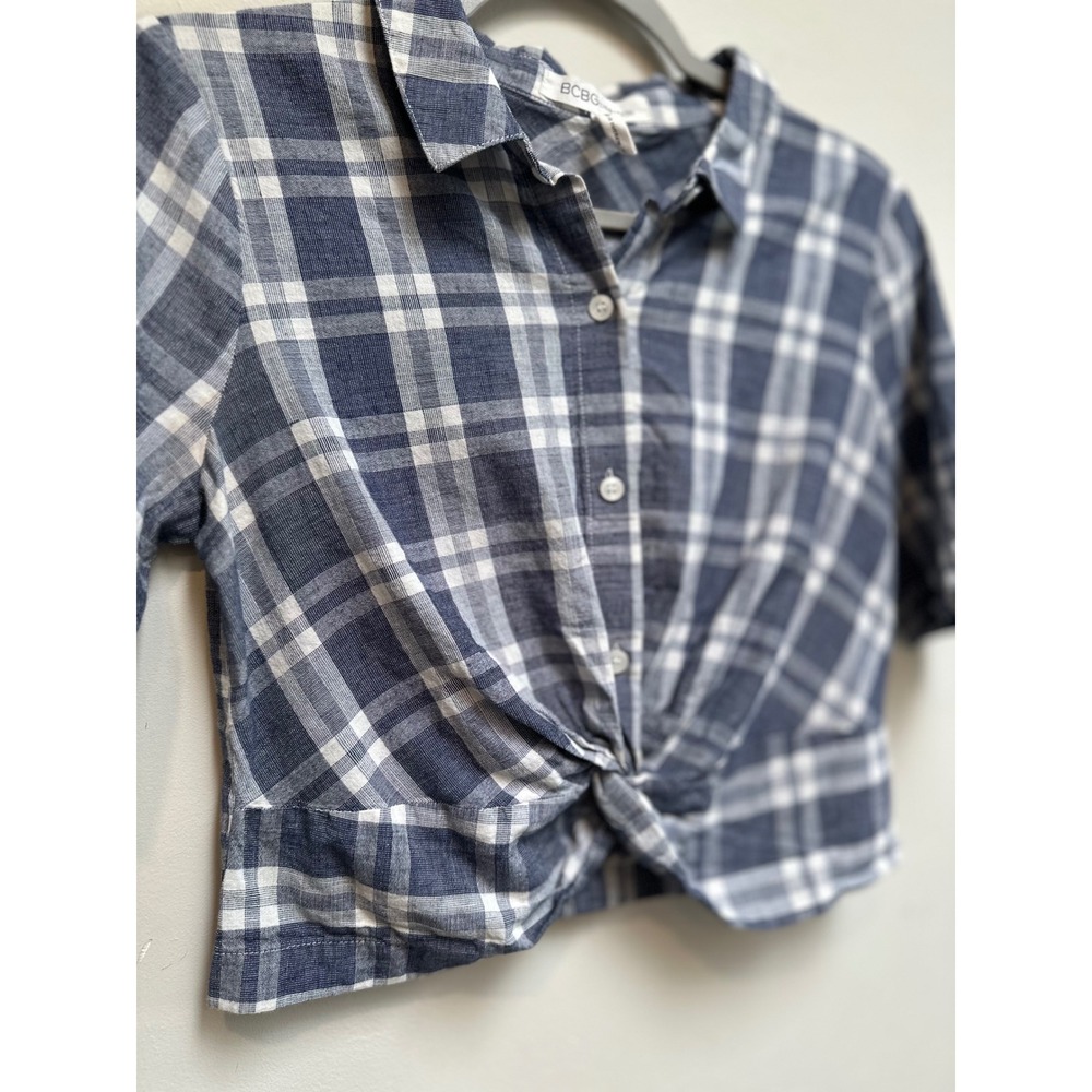 BCBG Plaid Front Tie Crop Top Western Casual Preppy Summer Prairie Boho - Picture 4 of 8